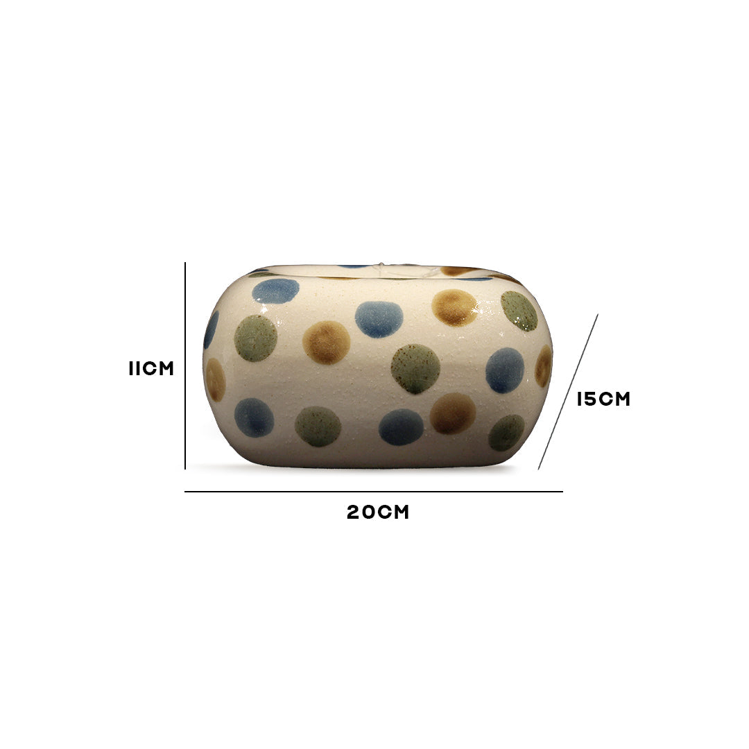 White Ceramic Planter with Blue & Green Dots IDC179-A74