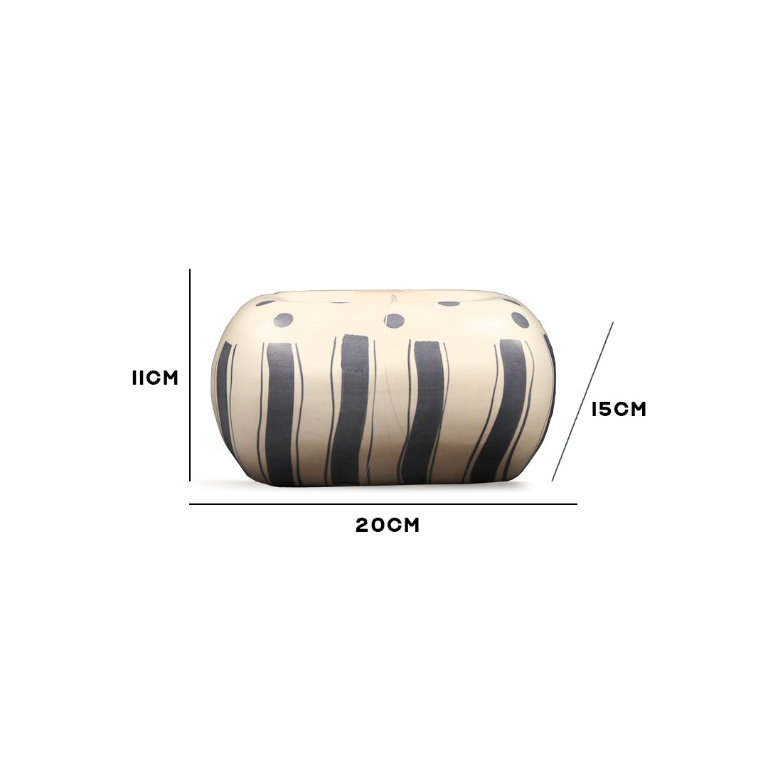 White Ceramic Planter with Stripes IDC179-A75