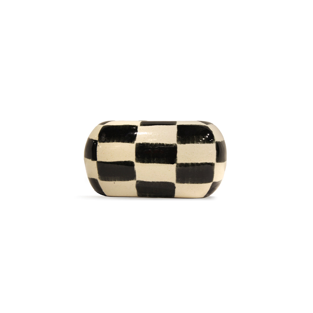 White and Black Checkered Ceramic Planter with Multicolor Gold Polka Dots IDC179-A76