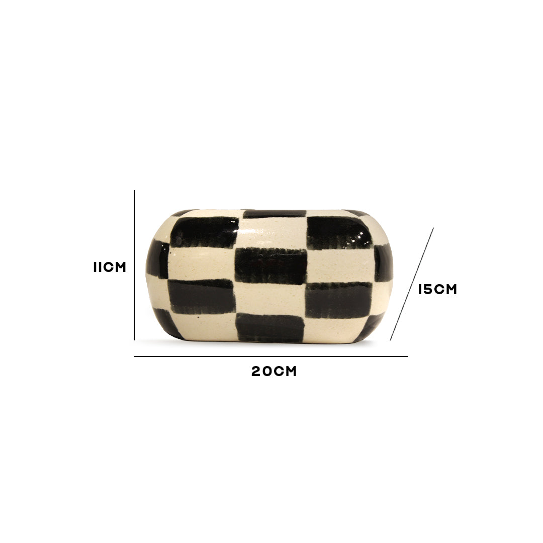 White and Black Checkered Ceramic Planter with Multicolor Gold Polka Dots IDC179-A76