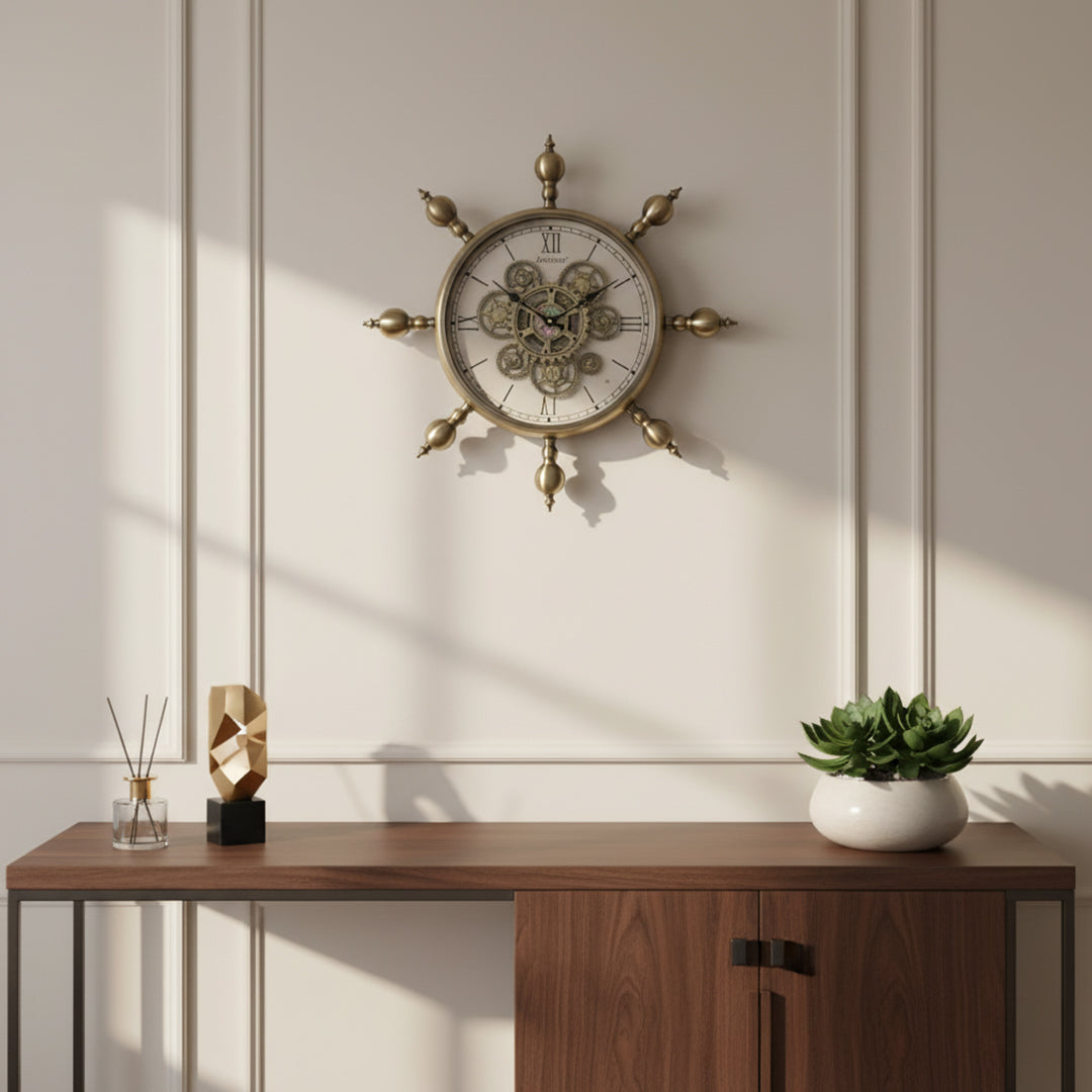 Brass Ship's Wheel Wall Clock IDC214-A21