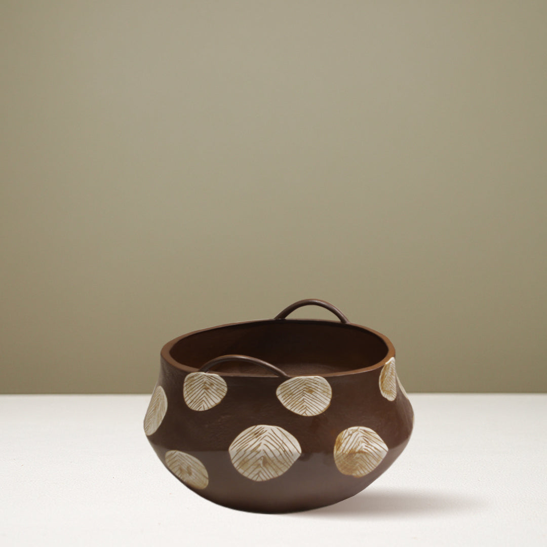 "Cocoa Dot" Artisan Bowl with Handles IDC243-A25