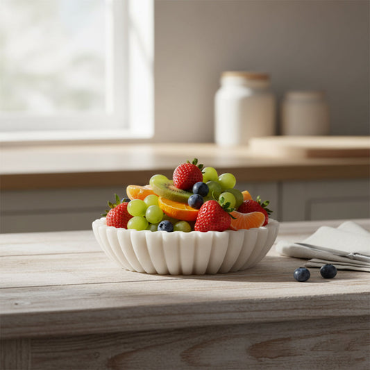 Pleated White Ceramic Platter Centerpiece IDC232-A6
