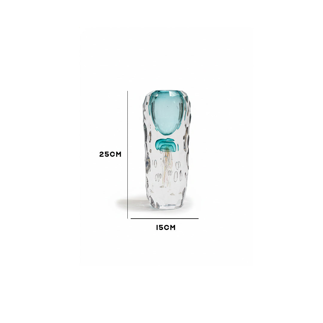 Tall Faceted Glass Vase with Aqua Accent IDC67-A110