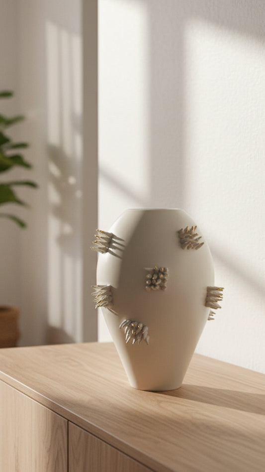 "Anemone" Gold-Tipped Minimal Cluster Ceramic Vase - IDC243-A24