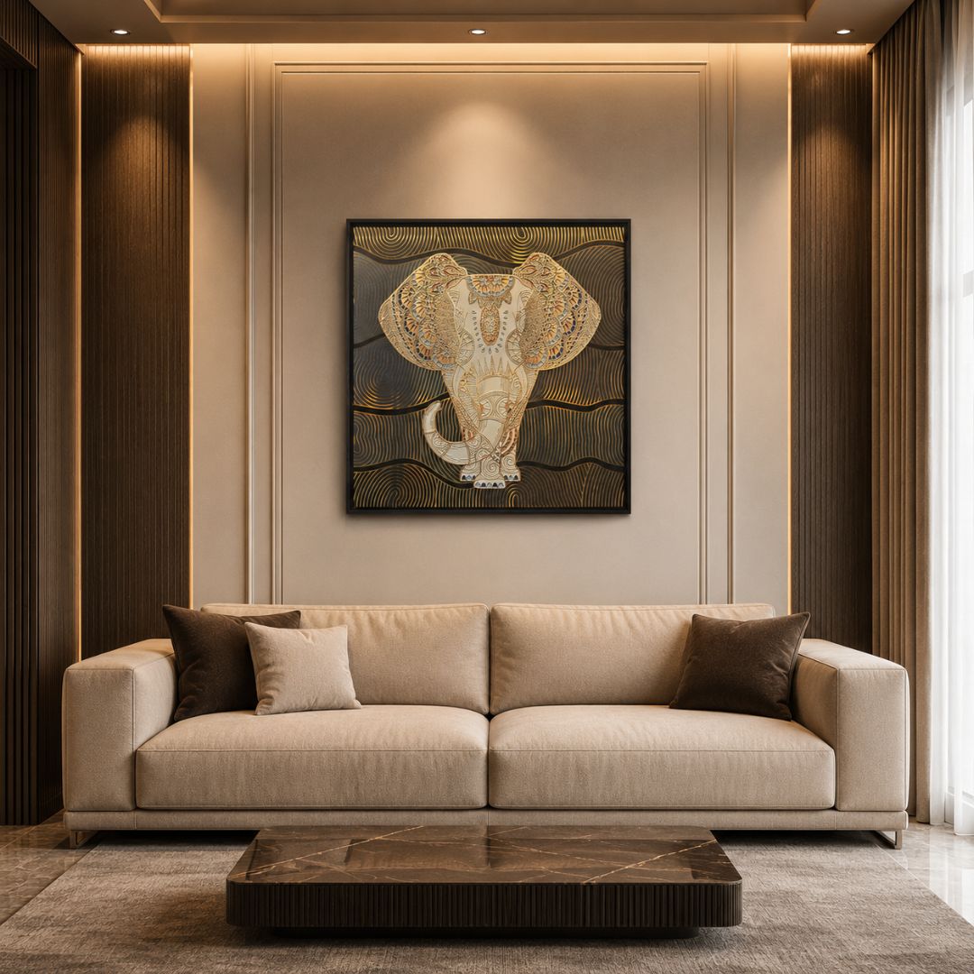 Elephant Motif Framed Wall Art IDC118-A10