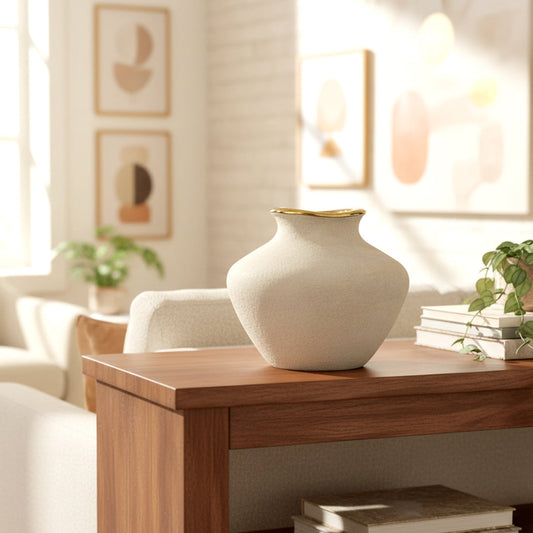 White Ceramic Vases with Gold Rim -IDC179-A60