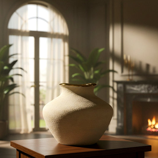 White Ceramic Vases with Gold Rim Small- IDC179-A61