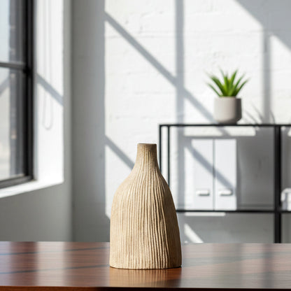 Woven Textured Ceramic Brown Vase Large-  IDC179-A67