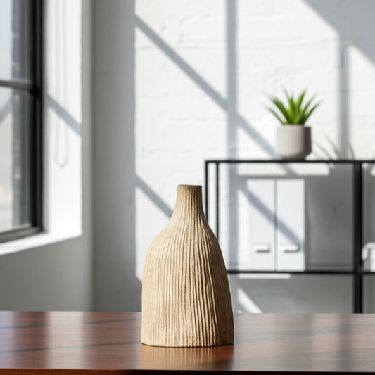 Woven Textured Ceramic Brown Vase Large-  IDC179-A67