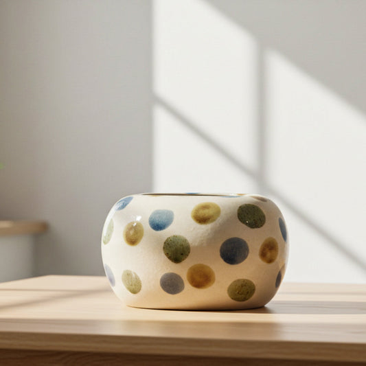 White Ceramic Planter with Blue & Green Dots IDC179-A74