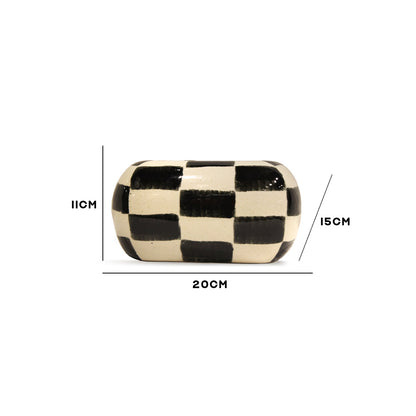 White and Black Checkered Ceramic Planter with Multicolor Gold Polka Dots IDC179-A76