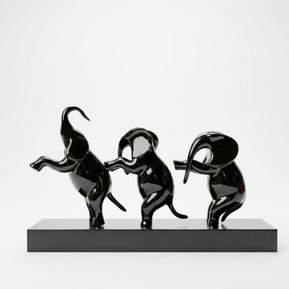 Black Elephant Trio Sculpture Showpiece IDC71-A222