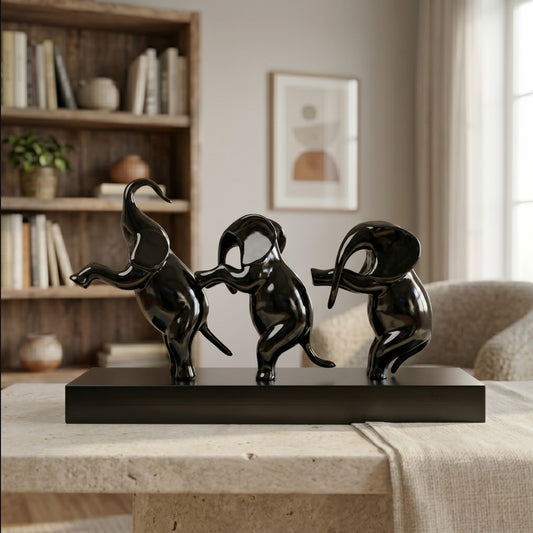 Black Elephant Trio Sculpture Showpiece IDC71-A222