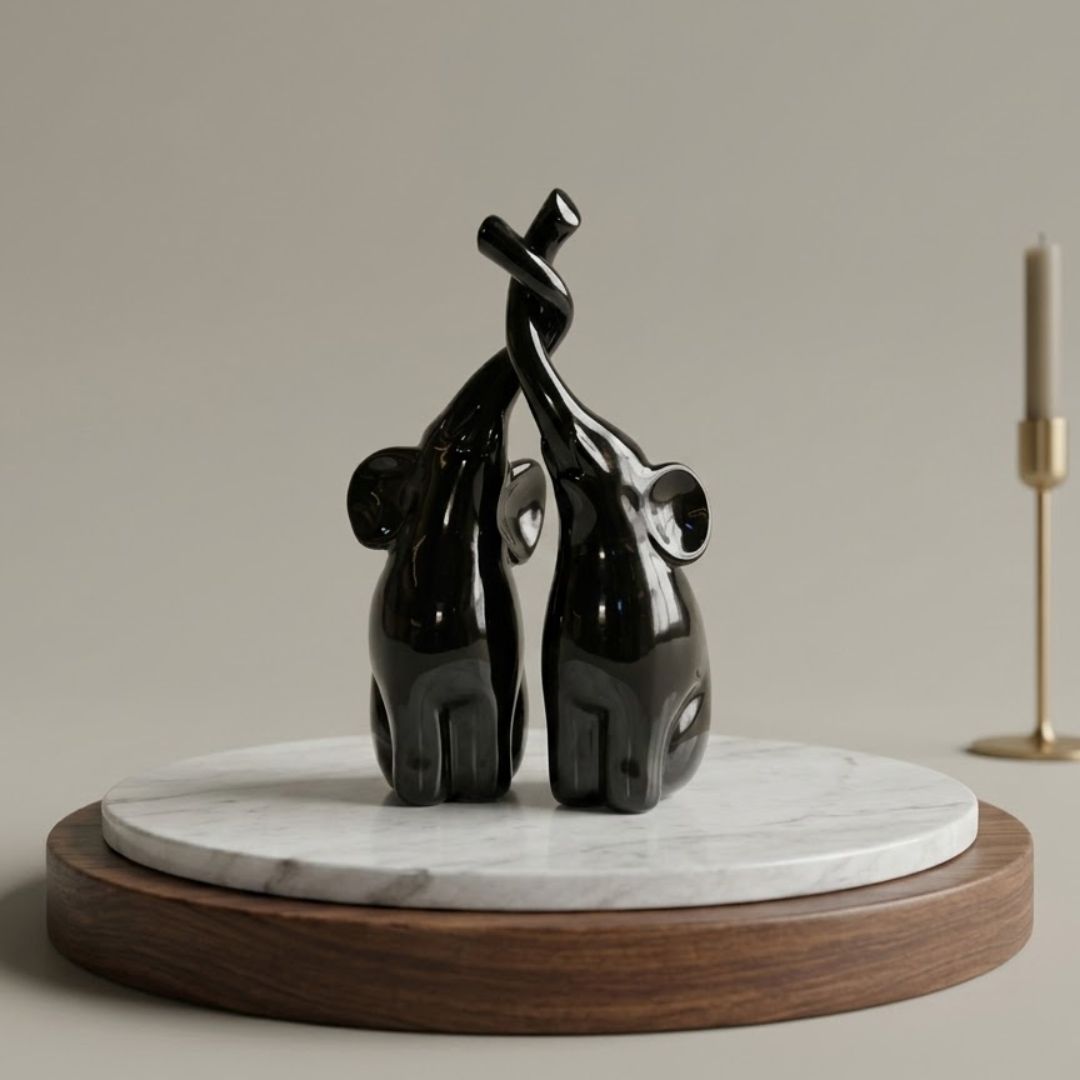 Abstract Black Elephant Couple Showpiece IDC71-A206