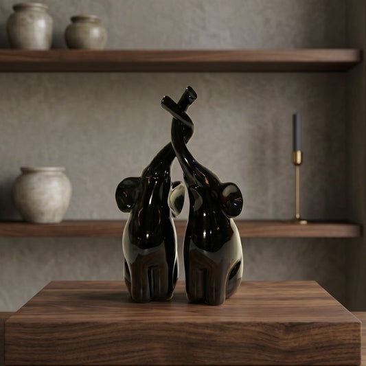 Abstract Black Elephant Couple Showpiece IDC71-A205