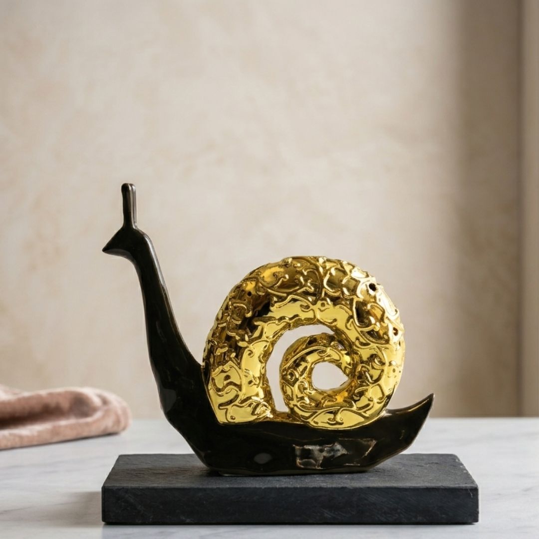 Golden Spiral Snail Sculpture Showpiece IDC71-A224