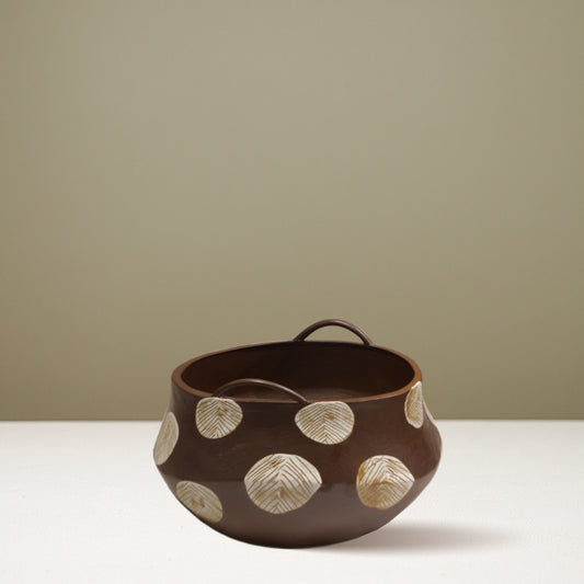 "Cocoa Dot" Artisan Bowl with Handles IDC243-A25