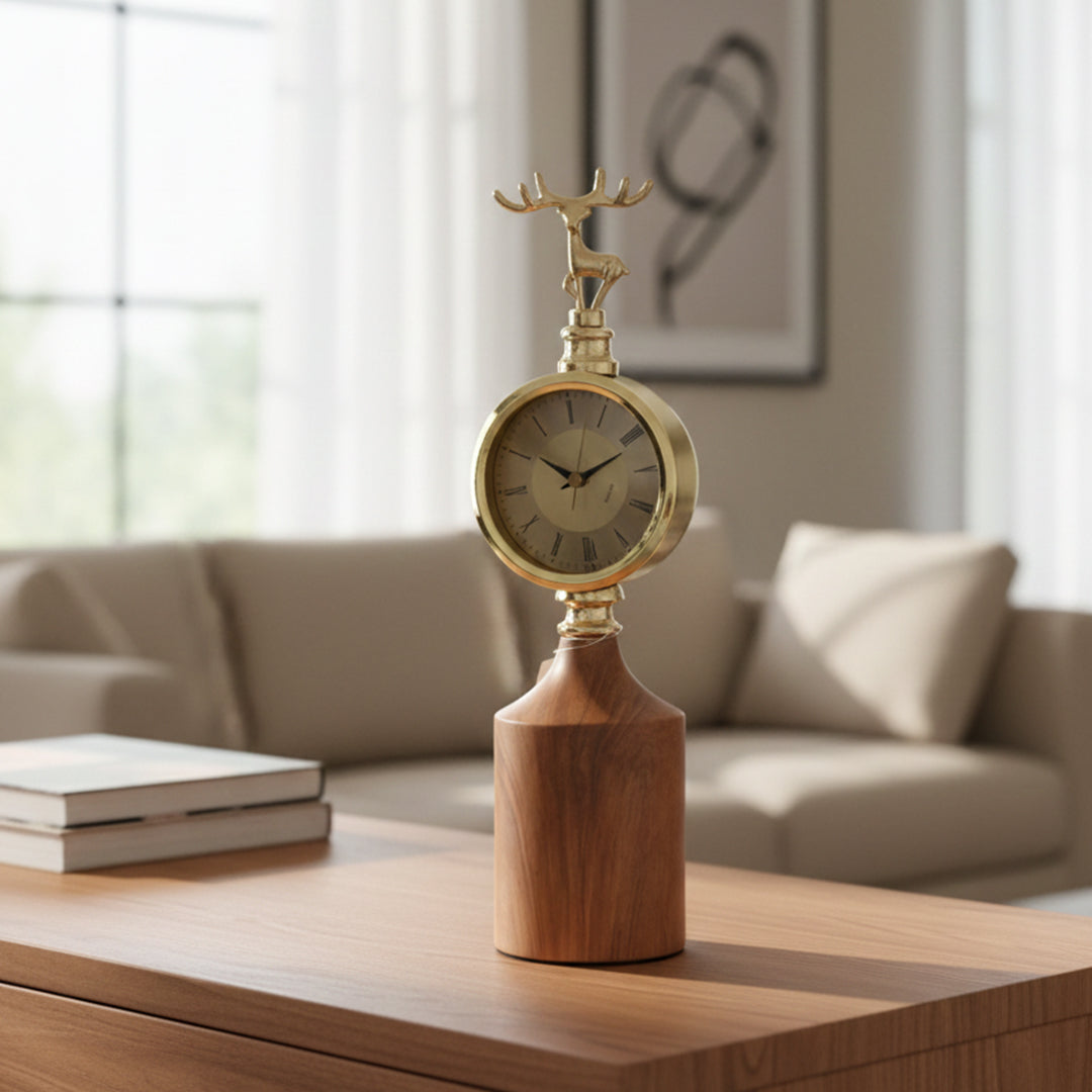Decorative Table Clock with Wooden Base IDC208-A50