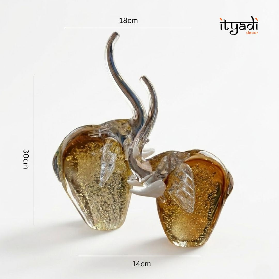 Glass Elephant Duo Showpiece IDC67-A144