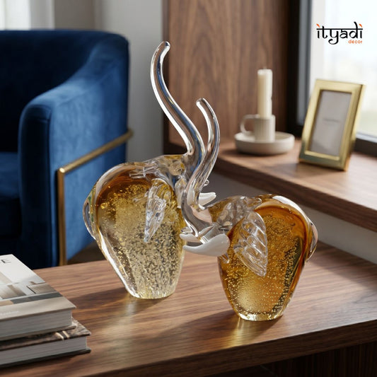 Glass Elephant Duo Showpiece IDC67-A144