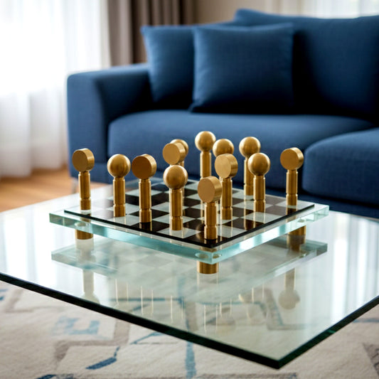 Glass Chess Board Decorative Showpiece Gold IDC208-A45