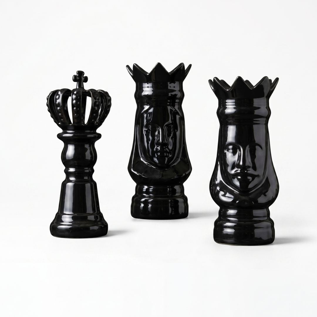 Luxury Black Chess King & Queen Sculptures  IDC71-A213