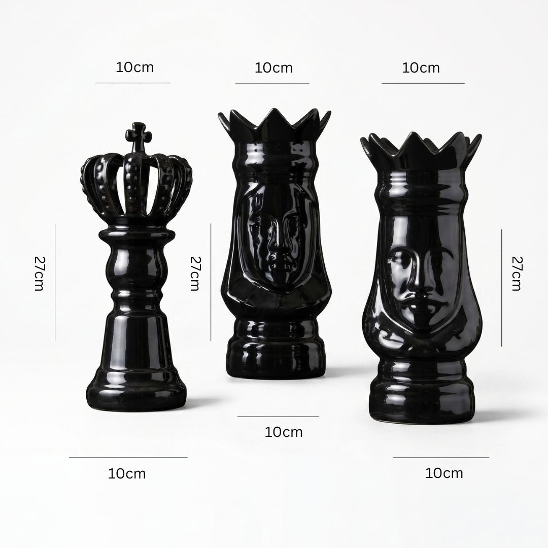 Luxury Black Chess King & Queen Sculptures  IDC71-A213