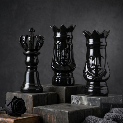 Luxury Black Chess King & Queen Sculptures  IDC71-A213