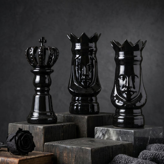 Luxury Black Chess King & Queen Sculptures  IDC71-A213