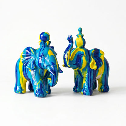 Abstract Multicolor Elephant Figurine Set IDC71-A201