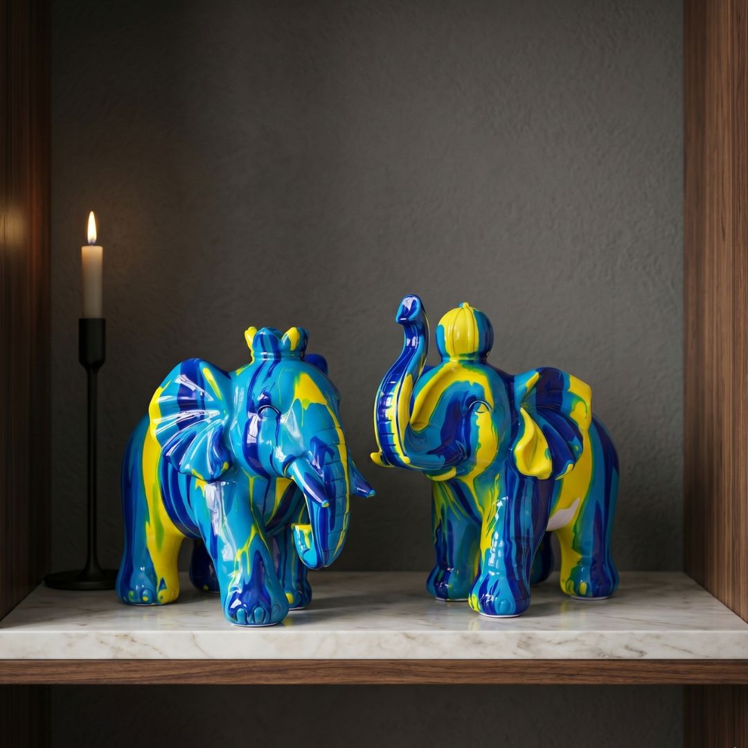 Abstract Multicolor Elephant Figurine Set IDC71-A201