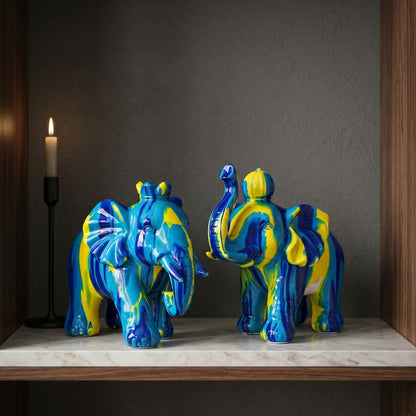 Abstract Multicolor Elephant Figurine Set IDC71-A201