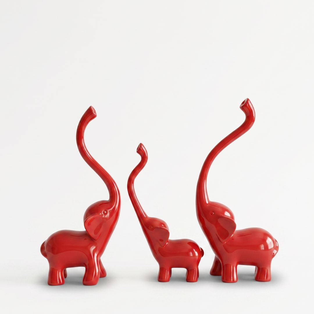Modern Red Elephant Sculpture Set IDC71-A219
