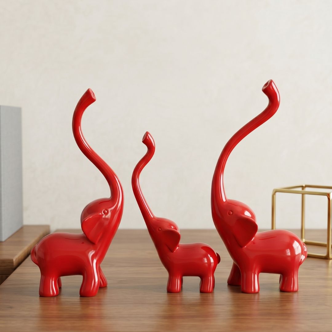 Modern Red Elephant Sculpture Set IDC71-A219