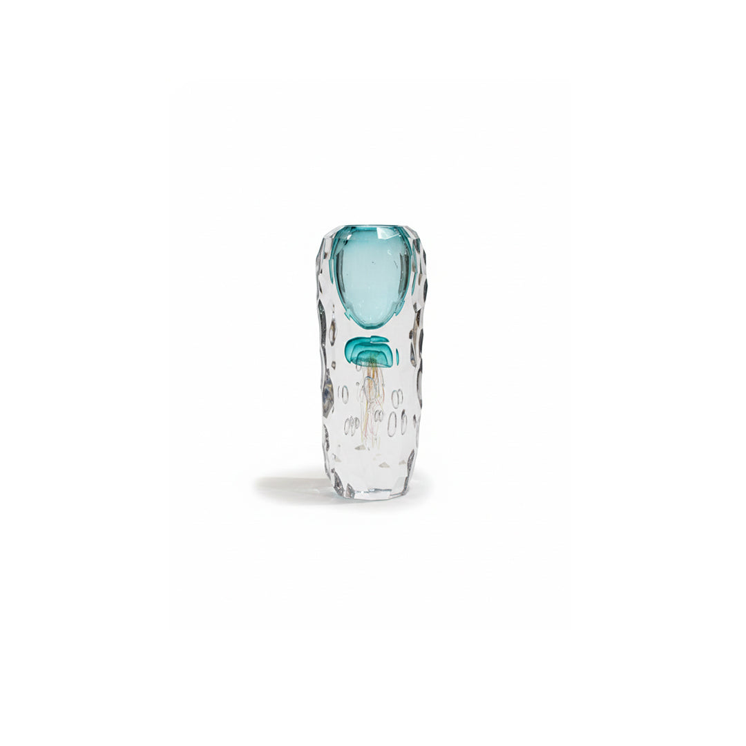 Tall Faceted Glass Vase with Aqua Accent IDC67-A110