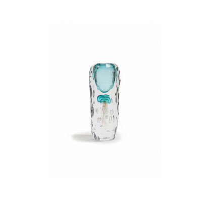 Tall Faceted Glass Vase with Aqua Accent IDC67-A110