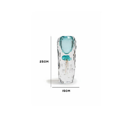 Tall Faceted Glass Vase with Aqua Accent IDC67-A110
