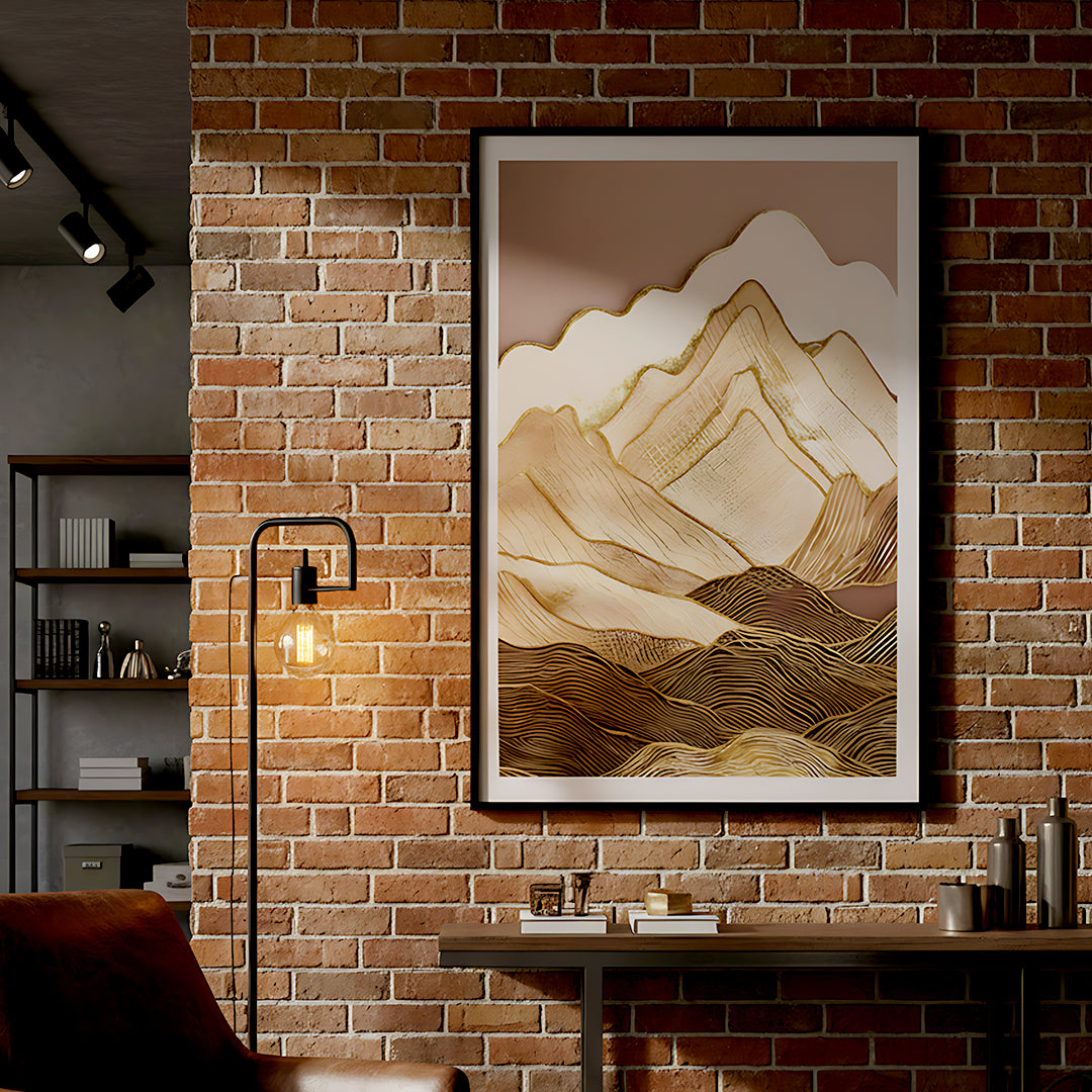 Golden Mountai n Layers Abstract Wall Art IDC62-A81
