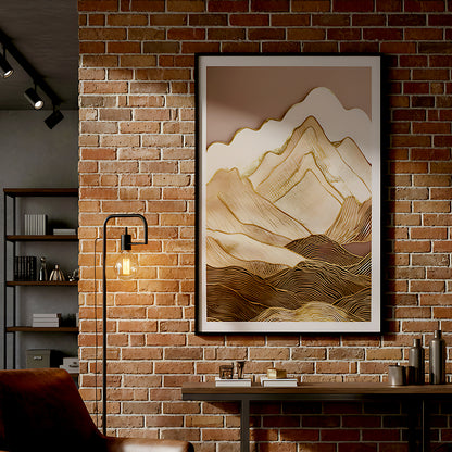 Golden Mountai n Layers Abstract Wall Art IDC62-A81