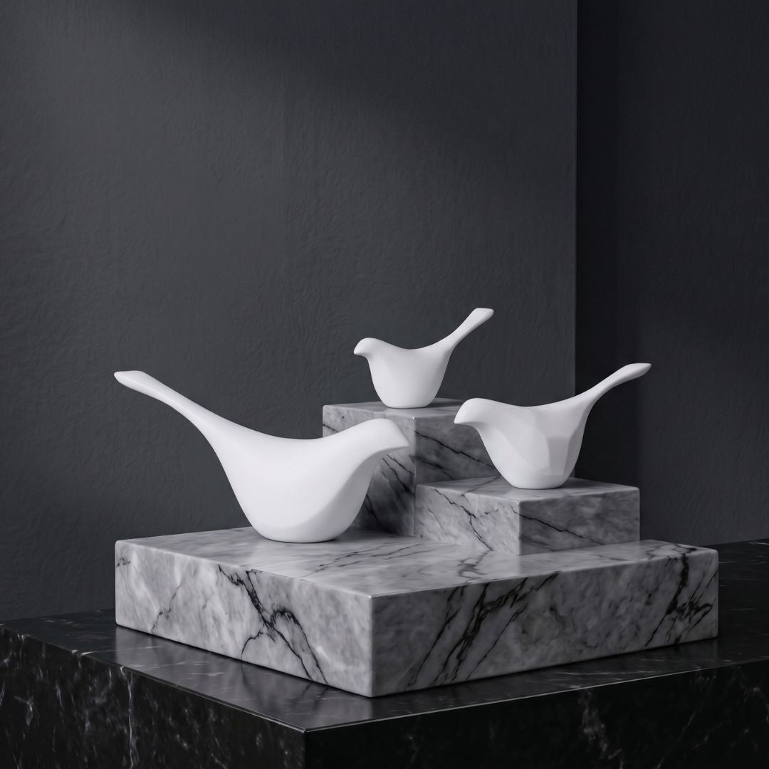Minimalist White Bird Figurine Set Showpiece IDC71-A199