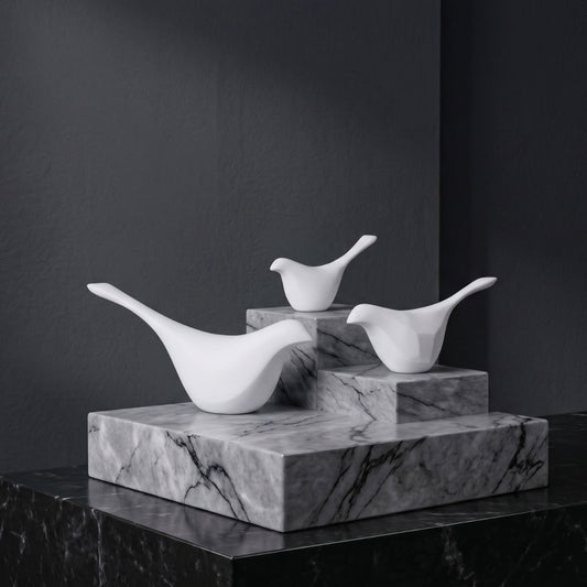 Minimalist White Bird Figurine Set Showpiece IDC71-A199